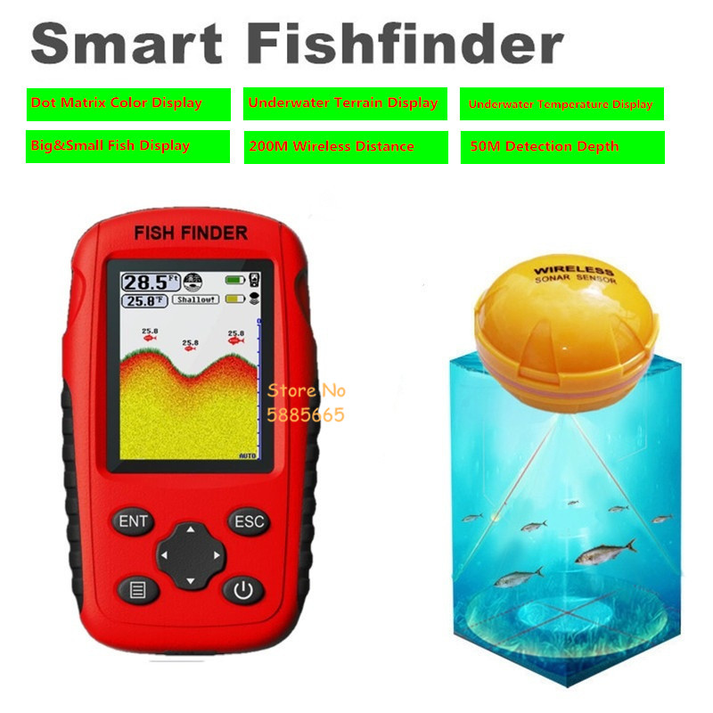 Fishing Boat Depth Finder - スマートポータブル50M深度ソナー魚群探知機200Mワイヤレス水中可視高精細ソナーセンサー釣り魚探知機