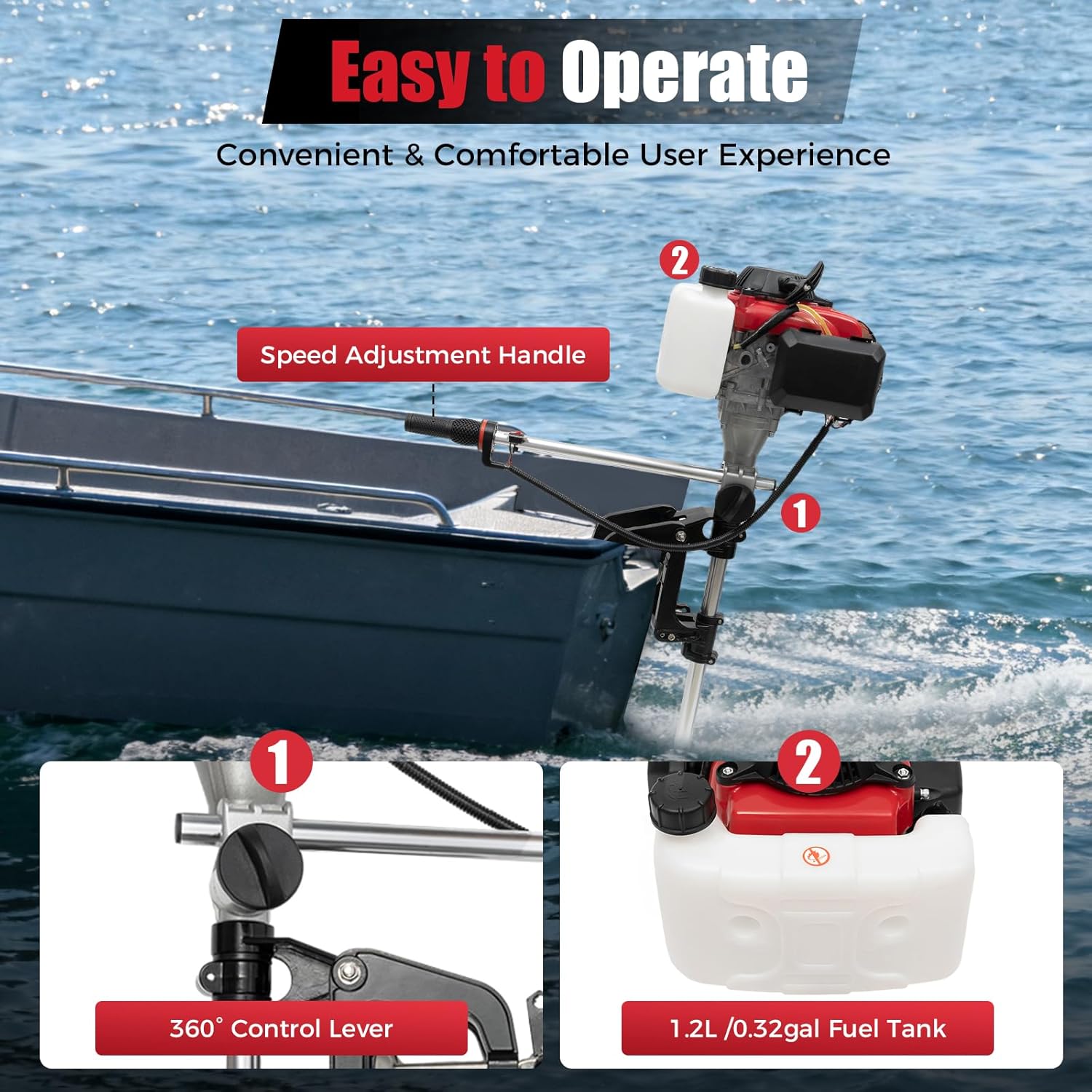 Fishing Boat Outboard Motor - 4馬力船外機、4ストローク53.2ccマリンボートエンジン、空冷システム搭載、手動始動ガソリンエンジン、インフレータブルフィッシングボート、ヨット、ウォータースポーツ用品用