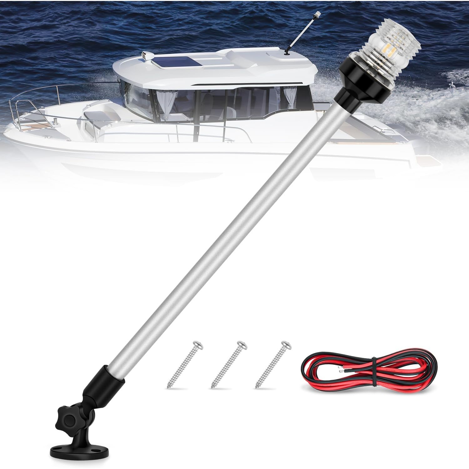 Fishing Boat Navigation Light - ニライトマリンボート船尾灯24インチホワイト折りたたみ式アンカーライト12V 24V防水360度 ° 漁船、帆船、ヨット、ポンツーン、スピードボート、ディンギー用照明ナビゲーションランプ