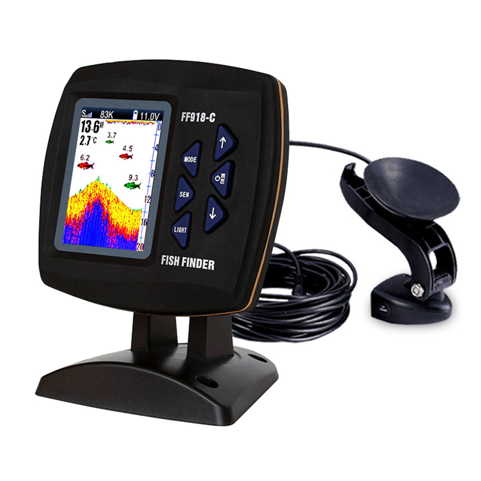 カラースクリーン有線魚群探知機デュアル周波数 328ft/1 - Fishing Boat Depth Finder のレビューと価格