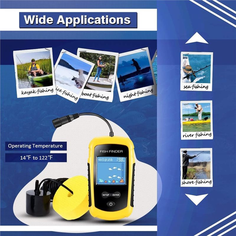 ABUE-カヤックポータブル魚探知機水ハンドヘルド魚探知機ソ - Fishing Boat Depth Finder のレビューと価格