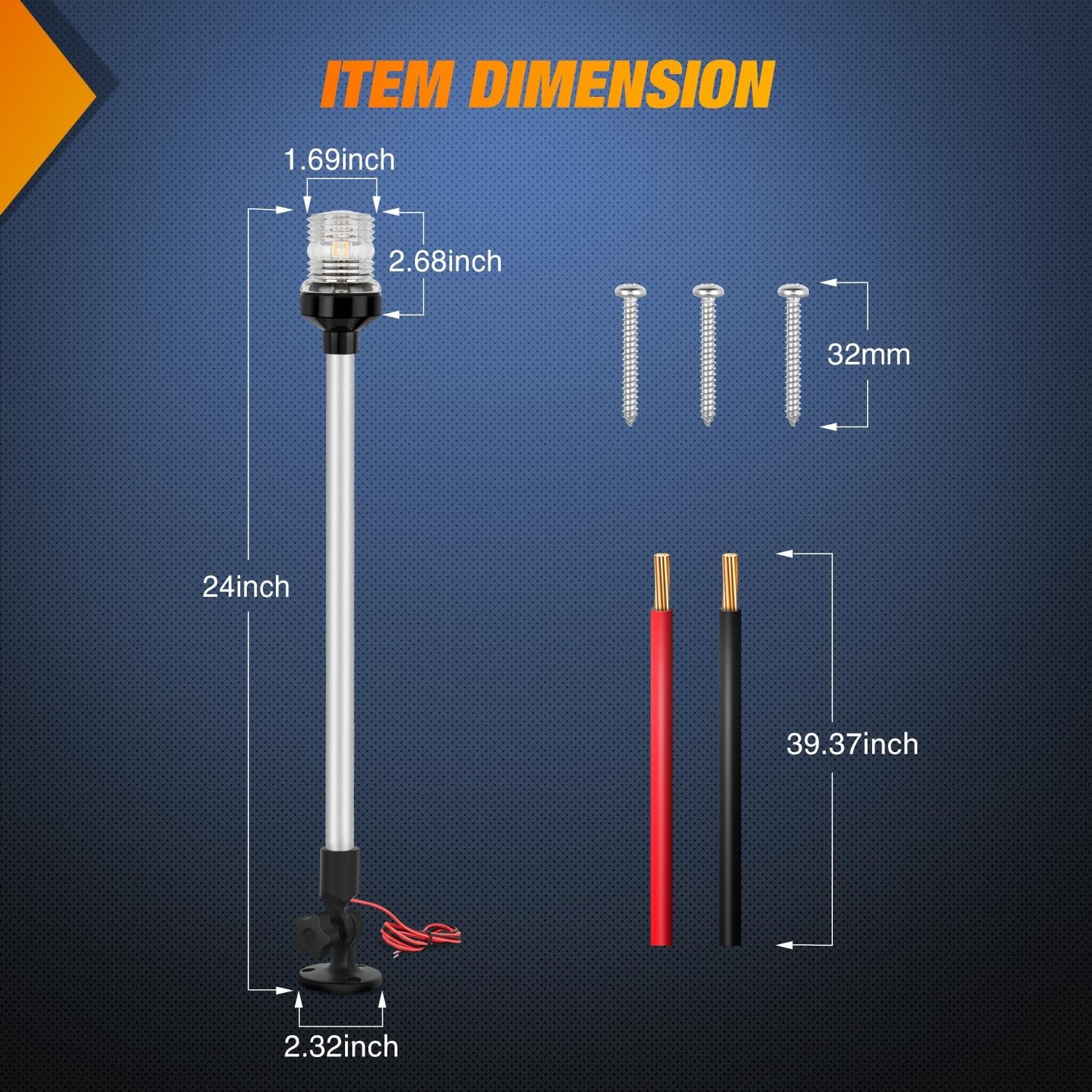 ニライトマリンボート船尾灯24インチホワイト折りたたみ式アン - Fishing Boat Navigation Light のレビューと価格