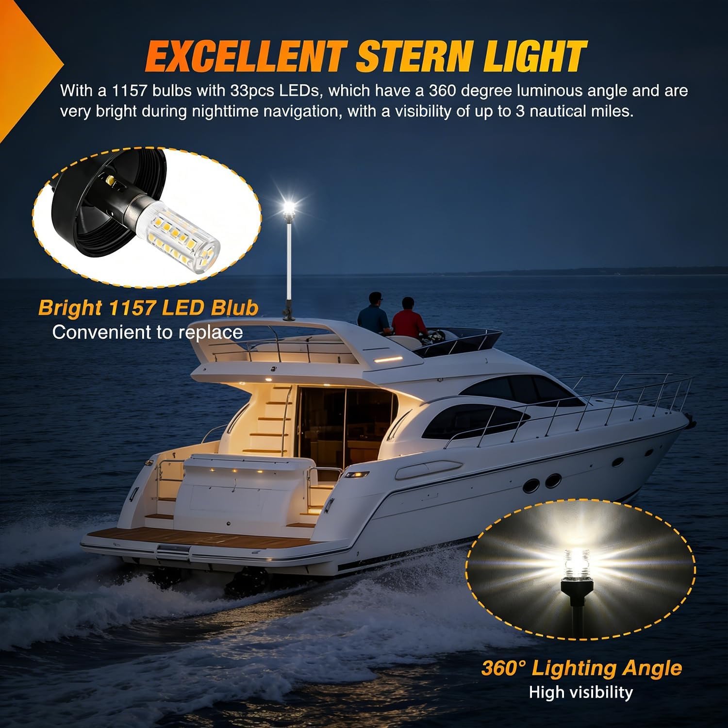 ニライトマリンボート船尾灯24インチホワイト折りたたみ式アン - Fishing Boat Navigation Light のレビューと価格
