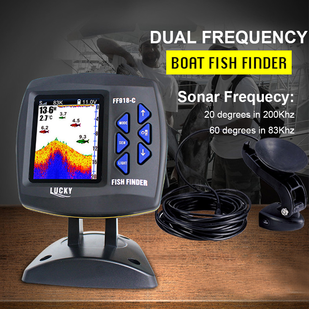 有線デュアル周波数魚群探知機,カラースクリーン,水深さボート - Fishing Boat Depth Finder のレビューと価格