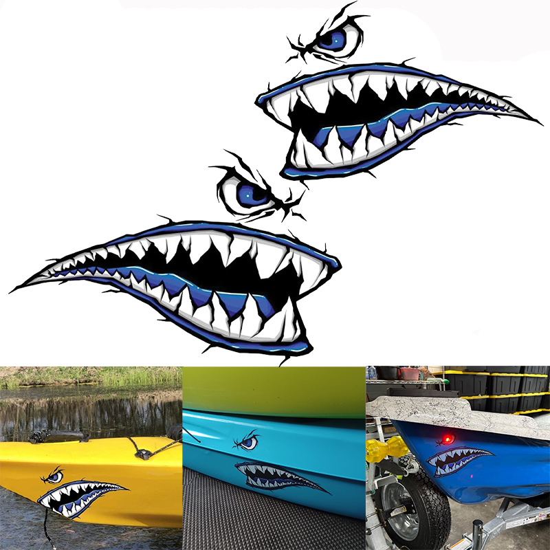 2 個サメの歯口ボートステッカー防水 DIY カヤック漁船カ - Fishing Boat Trailer のレビューと価格
